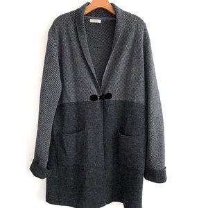 A.IDA Made in Italy Wool Blend Black Gray Long Sleeves Long Knit Cardigan Size L